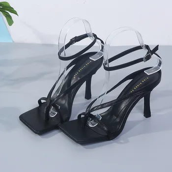 2020 Lete Ženy Sandál Módne Štipku Úzke Pásmo Dámy Sandalias Námestí Otvorené Prst Flip Flop Členok Pracky Popruhu Stiletto Podpätky