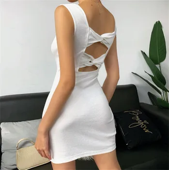 2020 Lete Ženy Základné Obväz Bodycon mini Sexy šaty bez Rukávov Strappy Viazané Backless Úsek Strany Bežné Sundress Femme
