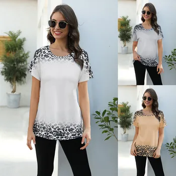 2020 Letné Tričká Ženy 3D Leopard Gradient T Shirt Bežné Krátky Rukáv O-Krku Tees Dámy Plus Veľkosť 2XL Topy Módne Oblečenie