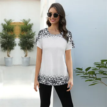 2020 Letné Tričká Ženy 3D Leopard Gradient T Shirt Bežné Krátky Rukáv O-Krku Tees Dámy Plus Veľkosť 2XL Topy Módne Oblečenie