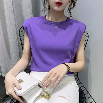 2020 Leto Bez Rukávov O Krku Top Ženy Ženy T Shirt Ladies Bežné Pravidelné Pure Color Office Lady Top Elegantné Tričko Streetwear