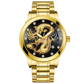 2020 Luxusné Obchodné Muž Sledovať Celú Ocele, Vodotesné Quartz Náramkové Hodinky Muž Hodiny Módne Plastický Gold Diamond Dragon Hodinky