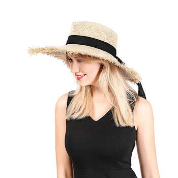 2020 Módne Pláž Hat Ženy Raffia Slamený Klobúk Luk Páse s nástrojmi Fedora Kučeravé Široký Okraj Beach Sun Hat Elegantné Dámy Klobúk žena Khaki