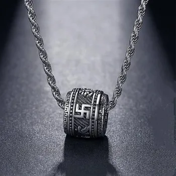 2020 Módne Retro Cupronickel Striebra, Pozlátený Náhrdelník Barel v tvare Rezbárstvo Svastiky Prívesok Sveter Reťazca Lucky Charms Šperky