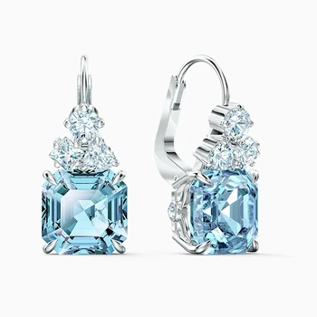 2020 Módne SWA Nové ŠUMIVÉ PREBODOL NÁUŠNICE Jasné Línie Žiarivo Modré Hranaté Dekoračné Crystal Ženy Šperky Romantický Darček