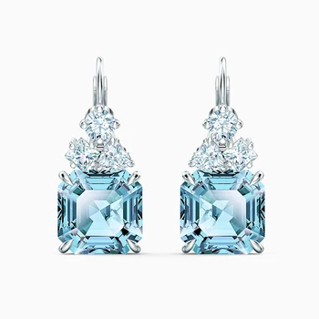2020 Módne SWA Nové ŠUMIVÉ PREBODOL NÁUŠNICE Jasné Línie Žiarivo Modré Hranaté Dekoračné Crystal Ženy Šperky Romantický Darček