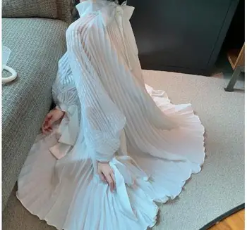 2020 Módne Voľné Skladaný Biele Šaty Ženy Plus Veľkosť Žena Biele Šaty Žena Voľné Elegantné Roztomilý Skladaný Biele Šaty