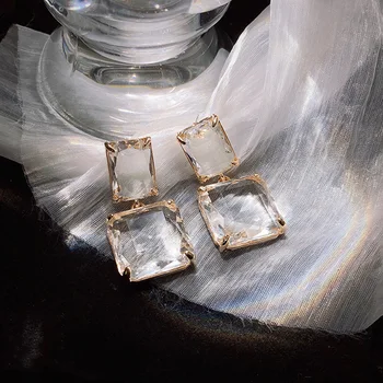 2020 Módne Šperky Zirkónmi Štvorcového Crystal Stud Náušnice Rakúskeho Kryštálu Geometrické Prívesok Visieť Náušnice Pre Ženy