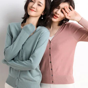 2020 na jar a na Jeseň Nové Žien cardigan dámske Krátke Knitwear kórejský veľké voľné dlhý rukáv sveter-29