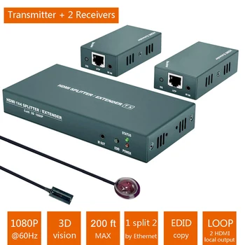 2020 Najlepšie 1x2 HDMI Splitter Extender 60m 1x4 HDMI UTP Extender Cat5e Cat6 1080P RJ45 HDMI Splitter extensor Vysielač, Prijímač