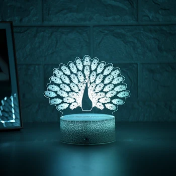 2020 Najnovšie Dieťa Svetla Noc 3D LED Nočné Svetlo Tvorivé Tabuľka Nočná Lampa Romantický Páva svetlo Deti Grile Domáce Dekorácie Darček