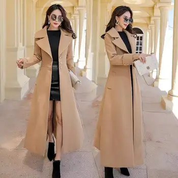 2020 nová móda Jeseň zima vlnené kabát Ženské modely Slim temperament Super dlhé vlny kabát, bundu ženy Windbreaker Cothes
