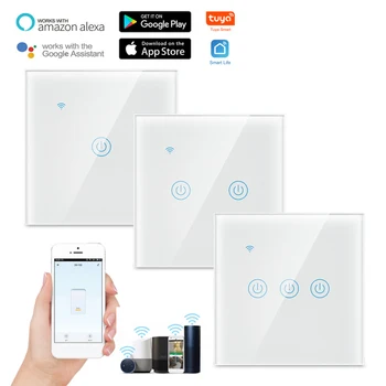 2020 nové 1/2/3/4 gang TUYA WiFi Smart Touch Prepínač 170-240V Domov Stene Tlačidlo pre Alexa a Domovská stránka Google Asistent Normy EÚ