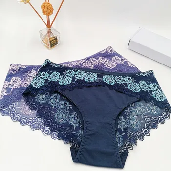 2020 Nové 3ks/veľa nastaviť Intimates Nohavičky Plus Veľkosti 4XL Polovice pás transparentné Kvet Bavlny Čipky lingeries Nohavičky Ženy Underwears