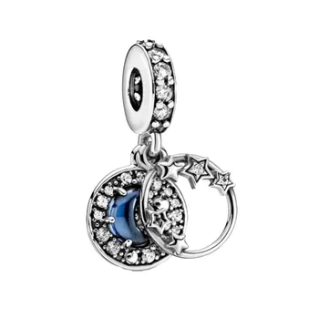 2020 Nové 925 Sterling Silver Korálky Modrá Nočnej Oblohe Crescent Moon & Hviezdy Kúzlo fit Pôvodné Pandora Náramok Vianočné Šperky