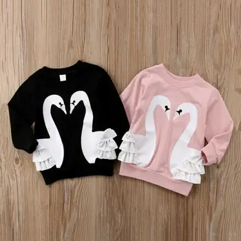 2020 Nové Dieťa, Detské Dievčenské Oblečenie pre Deti Jar Jeseň 3d Swan Hoodies Bavlna, Dlhý Rukáv Čipky T-shirt Top Deti Ležérne Oblečenie