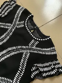 2020 Nové dámske Elegantné Obväz Midi Šaty Vestidos Sexy Čierne Pruhované Rozstrapatené Bodycon Celebrity Dráhy Večer Party Šaty
