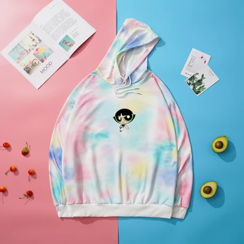 2020 Nové Kawaii Top Powerpuff Hoodies Dievčatá Polícia Rainbow Tie Dye Vytlačené Veľkými Streetwear Harajuku Mikina Kabát Oblečenie