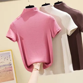 2020 Nové Letné módne T-shirts bavlna slim pletenie tričko Turtleneck Krátky rukáv topy plus veľkosť 5XL 6XL 7XL