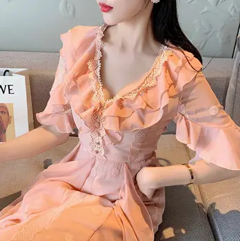 2020 Nové Letné Šaty Žena ružová šifón prehrabať tvaru bežné elegantné dlhé šaty žena strany maxi vestido
