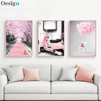2020 Nové Moderné Dekorácie Ružová Krásne Auto na Elektrický pohon Plagáty a Vytlačí Kvet Mora Plátno na Maľovanie Balón Obraz pre Dievča Izba