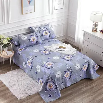 2020 Nové Modrá Farba posteľná bielizeň List King Size Posteľ List Set pre Queen Bed Listy kvetov Vytlačené Plochý List s obliečka na Vankúš