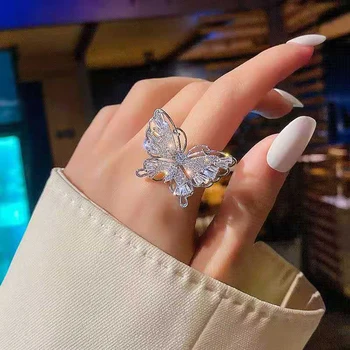 2020 Nové Módne Vysoký Zmysel Zirkón Luxusné Motýľ Otvoriť Krúžok Ženské Šperky Romantický Luxusné Šperky Darček
