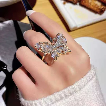 2020 Nové Módne Vysoký Zmysel Zirkón Luxusné Motýľ Otvoriť Krúžok Ženské Šperky Romantický Luxusné Šperky Darček