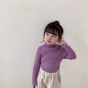 2020 Nové zimné dievčatá flexibilné pol-vysoká krku svetre farbou pletené mäkké teplé pulóvre Batoľa Deti