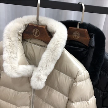 2020 nové zimné prírodné reálne králik kožušinový kabát 90% biele kačacie nadol bunda žena hrubé teplé krátke dole bundu štíhle ženy dole kabát