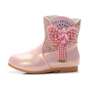 2020 Nové Zimné Topánky Fashion Dievčatá Elegantné Patent Kožené Topánky Bowtie Perličiek Princezná Flitrami Čižmy Vonkajšie Platformu Topánky