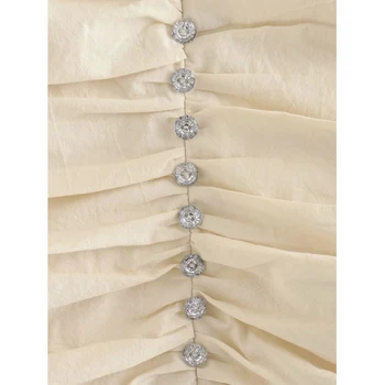 2020 Nové Ženy Sukne Prehodil Faux Šperky Tlačidlo High-v strede zúžený Mini Sukne Ruching detail Rozstrapatené Lem Späť zip uzavretie sukne