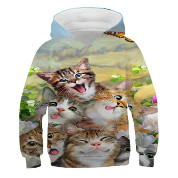 2020 Nový Happy Cat Pohodlné Niharajuku 3D hoodies pre deti, chlapci a dievčatá na jar jeseň Zimné móda hoodies