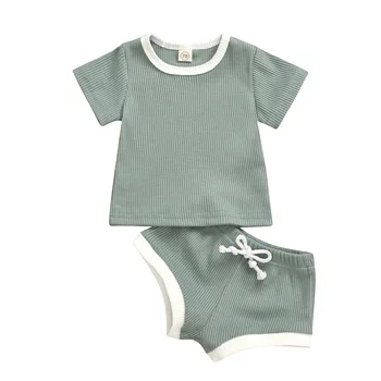 2020 Nový Príchod Deti Oblečenie Baby Dievčatá T-Shirt Sady Letných Batoľa Chlapci Nohavice Šortky Nastaviť Rebrovaný Oblečenie Batoľa Pyžamo 2pieces