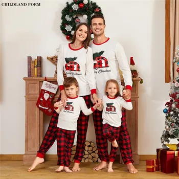2020 Nový Príchod Vianoce Rodine Zodpovedajúce Oblečenie, Dlhé Rukávy Pajamasm Vyhovovali Kolo Golier Biely Top S Dlhé Kockované Nohavice