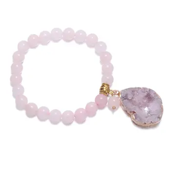 2020 Nový Prírodný Kameň Korálky Rose Quartzs Náramky Crystal Prívesok Šperky pre Ženy Náramky Darček k Narodeninám Dĺžka 18.5 cm