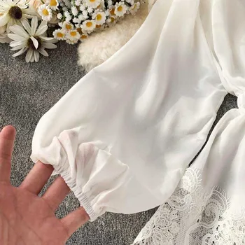 2020 Nový Stojan Golier Dlho Svietidla Rukávy Šifón Tričko dámske jednofarebné kórejský Módne Oblečenie Elegantné Blúzky, Topy, čipkové