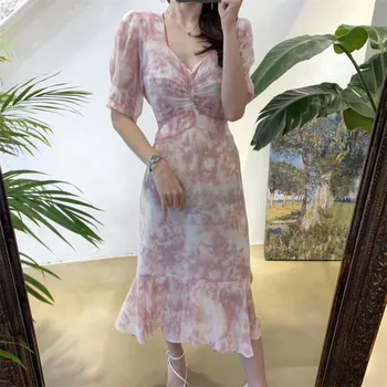 2020 Nových Prírastkov Kvetinový Tlač Šifón Maxi Šaty pre Dámy tvaru Lístkového Rukáv Ženský Sundresses Elegantné Oblečenie pre Ženy