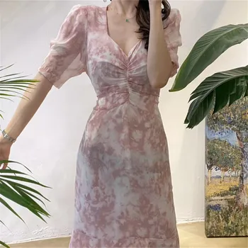 2020 Nových Prírastkov Kvetinový Tlač Šifón Maxi Šaty pre Dámy tvaru Lístkového Rukáv Ženský Sundresses Elegantné Oblečenie pre Ženy