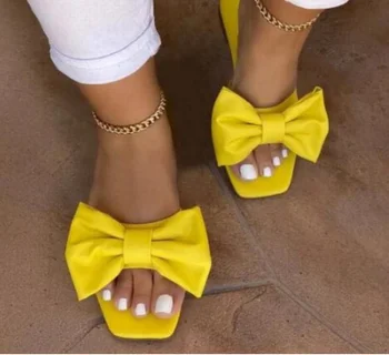 2020 Papuče Topánky Ženy Sandále Nové PU Kožené Otvorené Prst luk-uzol Ploché Bežné Listov Letné Vonkajšie Pláži Žena Flip Flops