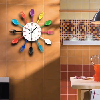 2020 Príbory Kovové Kuchynské Nástenné Hodiny Lyžice Vidlica Kreatívne Nástenné Quartz Hodiny Moderný Dizajn Dekoratívne Horloge Murale