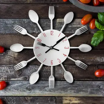 2020 Príbory Kovové Kuchynské Nástenné Hodiny Lyžice Vidlica Kreatívne Nástenné Quartz Hodiny Moderný Dizajn Dekoratívne Horloge Murale