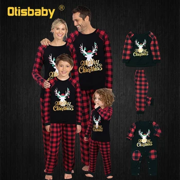 2020 Rodinu Vianočné Módne Pyžamá Vianočný List Pléd, Tlač Dlhý Rukáv Pohodlné Tričko + Nohavice Sleepwear Rodiny Vzhľad