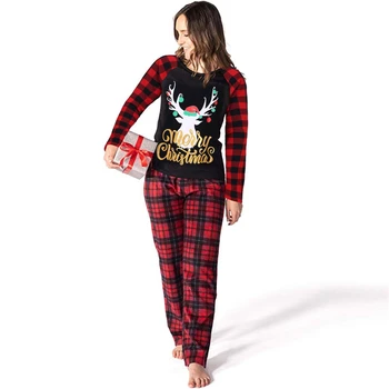 2020 Rodinu Vianočné Módne Pyžamá Vianočný List Pléd, Tlač Dlhý Rukáv Pohodlné Tričko + Nohavice Sleepwear Rodiny Vzhľad