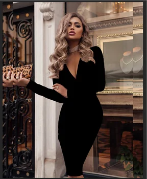 2020 Sexy Elegantné Ženy Jeseň Dlho Rukáv Šaty tvaru Taška Hip Farbou Slim Šaty Bežné Sexy vysokokvalitné Klub party Šaty