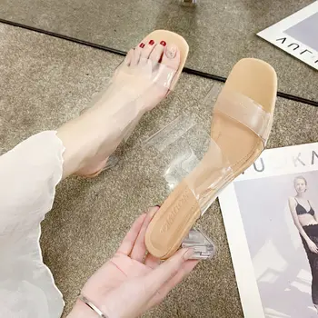 2020 Sexy Papuče ženy Transparentné, Otvorené Prsty dámske Papuče Vysokým Podpätkom Crystal Vysoké Podpätky Bežné dámy vysokom podpätku topánky