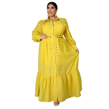 2020 v Lete a na Jeseň Africkej Ženy Žlté Šaty Dlhý Rukáv Afriky Šaty pre Ženy Afriky Oblečenie Plus Veľkosť Dlhé Šaty