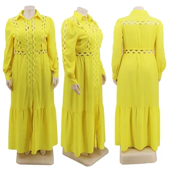 2020 v Lete a na Jeseň Africkej Ženy Žlté Šaty Dlhý Rukáv Afriky Šaty pre Ženy Afriky Oblečenie Plus Veľkosť Dlhé Šaty