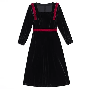 2020 Vintage Čierne Zlato Velvet Midi Šaty na Jeseň v Zime Teplé 3XL Plus Veľkosť Oblečenie pre voľný čas Elegantné Ženy Bodycon Strany Dráhy Vestidos
