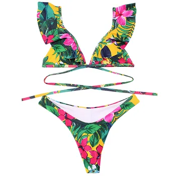 2020 Volánikmi Bikiny Žien Sexy Vintage Plavky Brazílske Tangá Bikini Set Push Up Flóry tvaru s Vysokým v strede zúžený Ženské plavky
